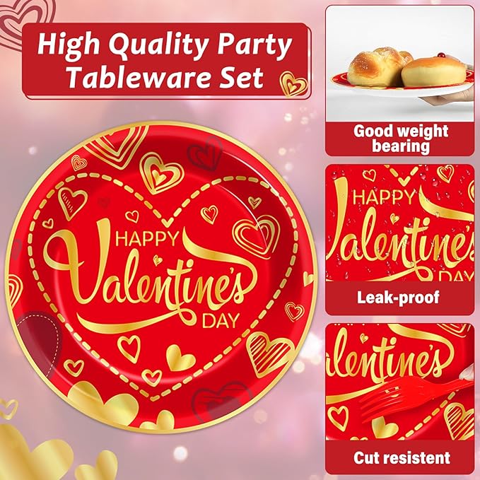 96 Pcs Valentine's Day Party Plates and Napkins Party Supplies
