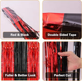 PIGETALE, 2 Pack 3.2x8.2 Feet Black and Red Foil Fringe Curtains