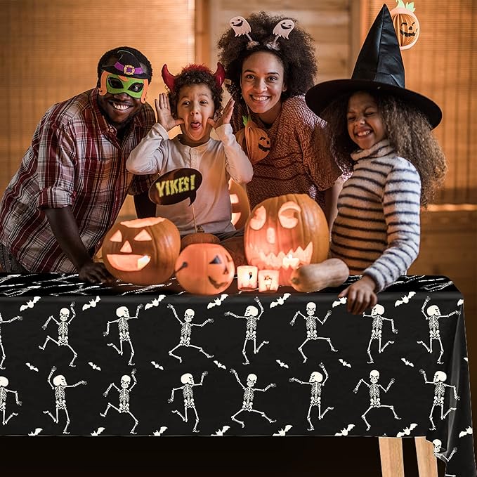 3 Packs Disposable Halloween Skeleton Tablecloth 54 x 108 Plastic