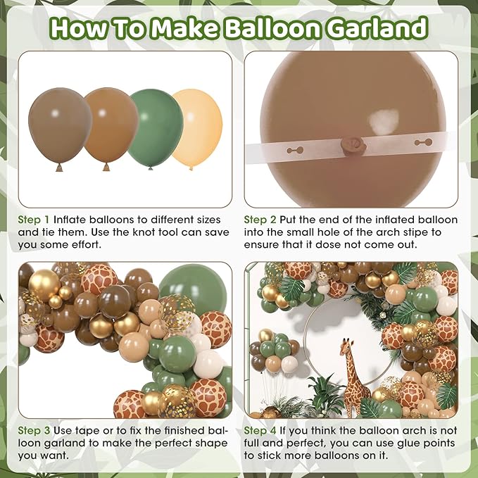 170Pcs Jungle Safari Balloons Garland Kit Safari Baby Shower
