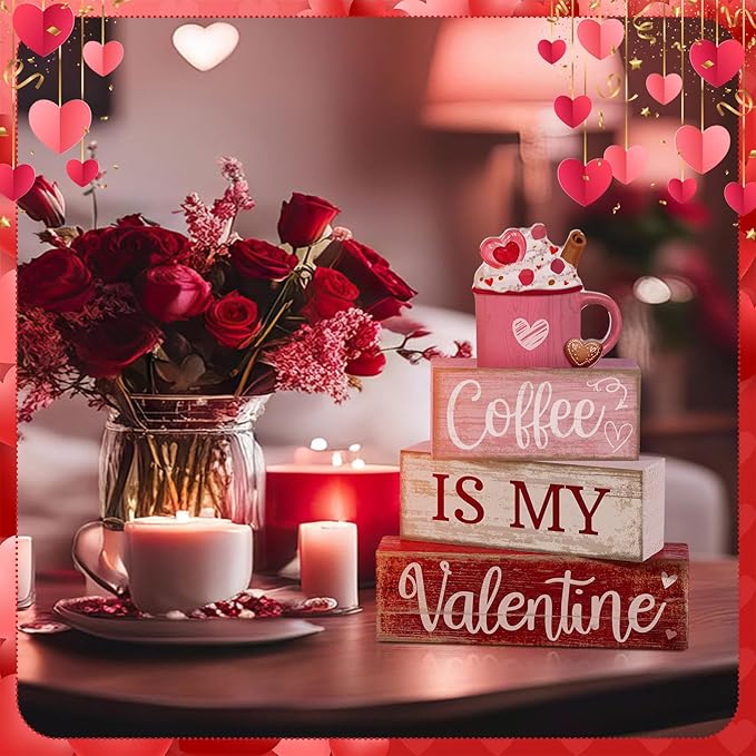 4 Pcs Valentine's Day Table Decor Wooden Cocoa Decoration