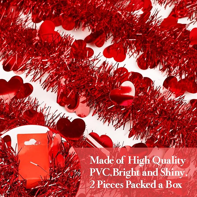 66 FT Valentine's Day Heart Tinsel Garland Decoration Red Heart