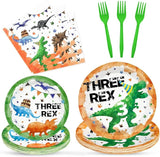 Three Rex Birthday Decorations 64PCS Dinosaur Plates Napkins and