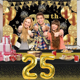 25th Birthday Decorations Men Women with 25th Birthday Banner Black