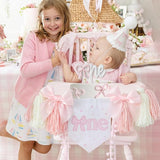 Pink Bow 1st Birthday Highchair Banner Decorations Wood Bead Tassel