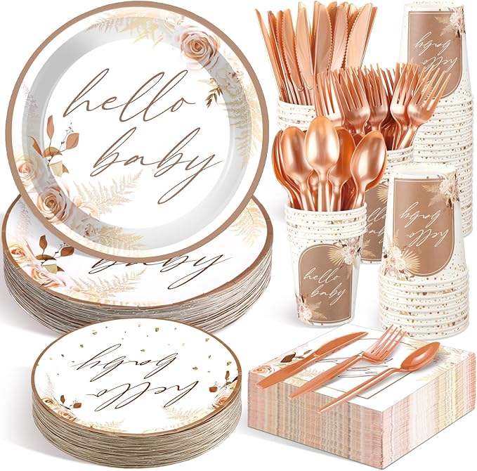 Dandat 350 Pcs Baby Shower Plates Set Baby Shower Party Supplies