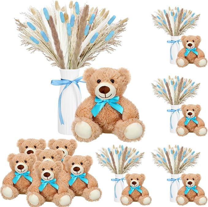 6 Sets 123 Pcs Bear Baby Shower Table Centerpieces Dried Pampas Decor