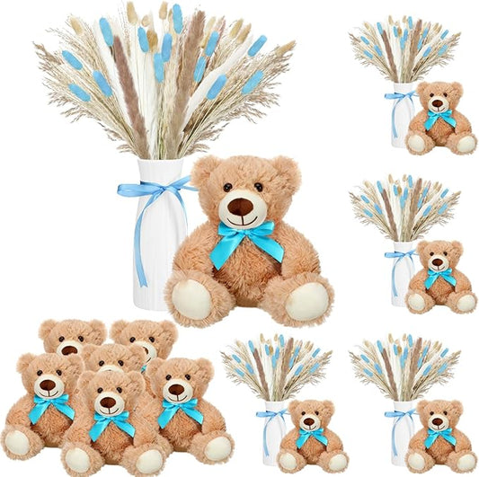 6 Sets 123 Pcs Bear Baby Shower Table Centerpieces Dried Pampas Decor