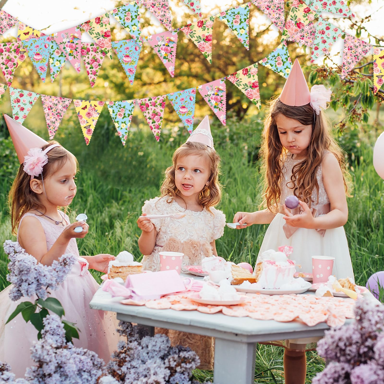 Faccito 49 Ft 60 Pcs Tea Floral Party Paper Bunting Decor Outdoor