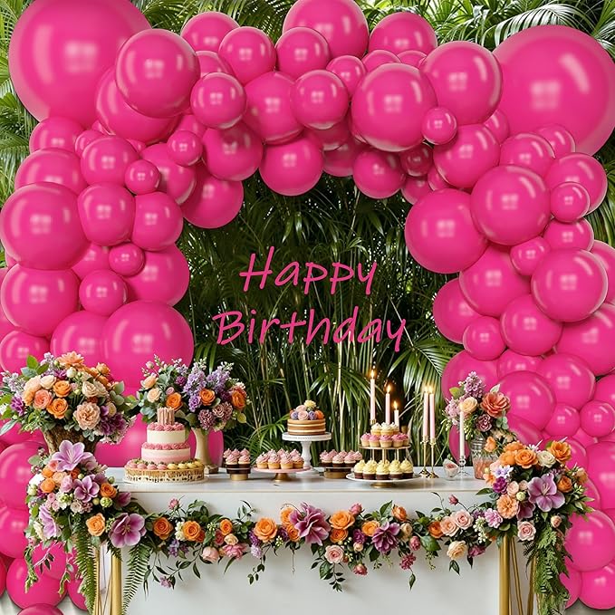 Amandir 153 Pcs Hot Pink Balloons Arch Garland Kit, Different Sizes