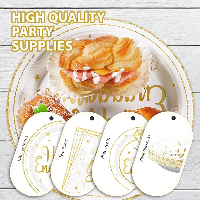 96Pcs Happy Engagement Party Supplies Gold Just Engaged Plates and