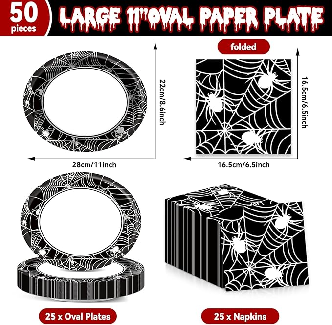 Halloween Party Oval Paper Plates 11inch Large Spider Web Paper