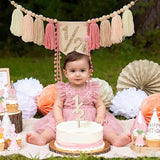 1/2 Pink Baby Girl Birthday Highchair Banner Wood Bead Tassel