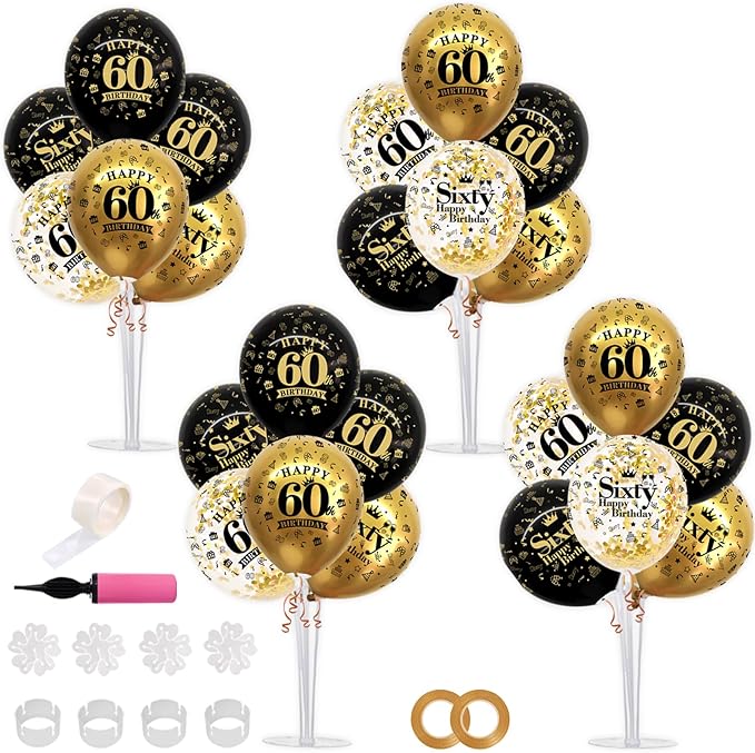 4 Set Black Gold Balloon Stand Kit for Birthday Decorations for 60th