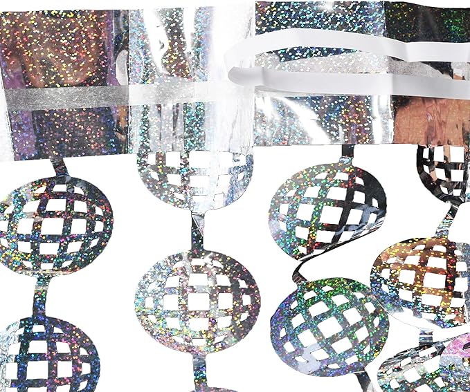 BRAVESHINE Disco Hanging Balls Fringe Backdrop - 2 Pack Silver Tinsel