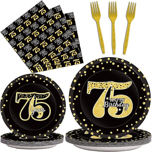 96 Pcs 75th Birthday Party Supplies 75th Birthday Tableware Plates