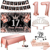 17th Birthday Decorations for Teen Girls Black Rose Gold Party Kit