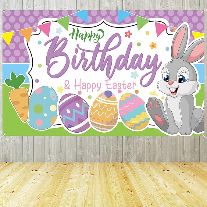 Easter Birthday Decorations Happy Birthday & Happy Easter Banner
