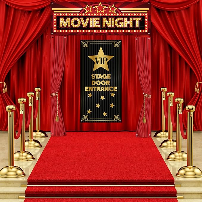 4 Pcs Movie Night Porch Sign Banner VIP Door Entrance Door Cover
