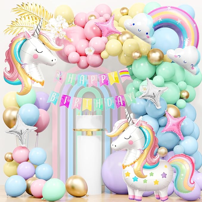 Unicorn Birthday Decorations for Girls Pastel Balloon Arch Kit Huge