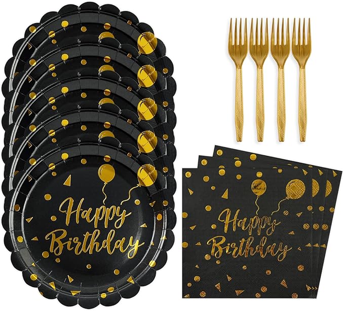 48PCS Happy Birthday Plates and Napkins Party Supplies-Disposable