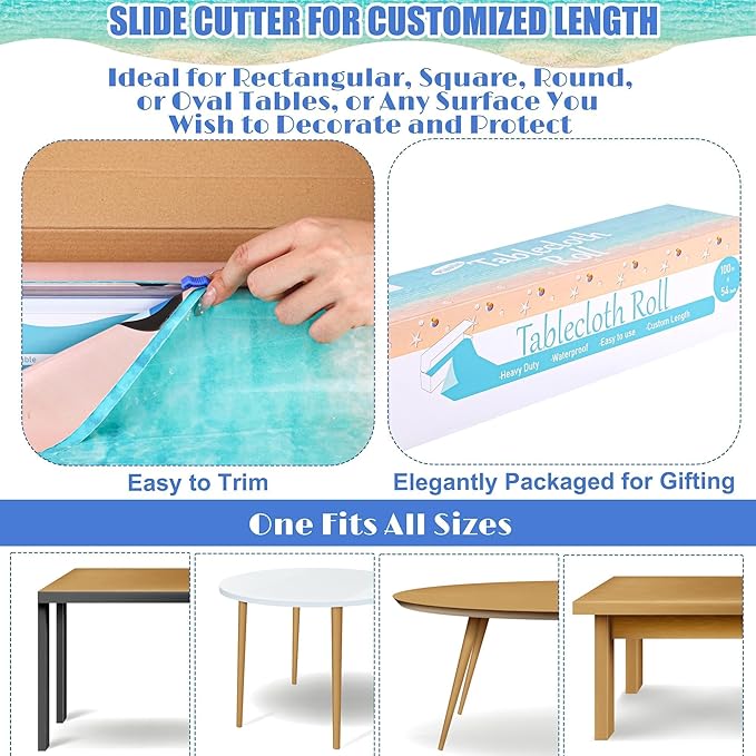 Summer Beach Tablecloth Roll with Cutter Box 100 Ft X 54 Inch Beach