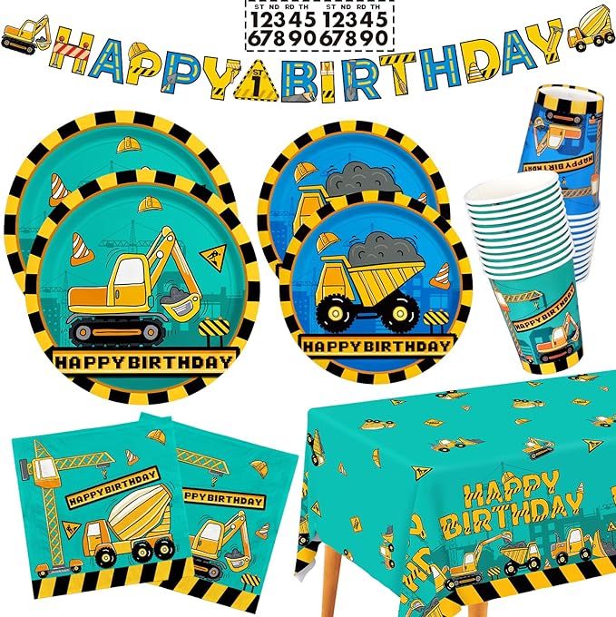 Construction Birthday Party Supplies Kit Disposable Paper Plates