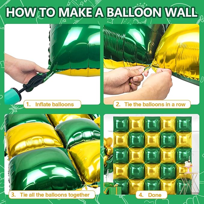 25PCS Christmas Balloons Green Gold Square Foil Balloon Wall