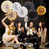 Black and Gold Decorations Hanging Honeycomb Paper Pompoms Fan for
