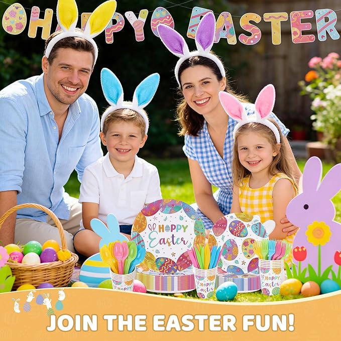 Happy Easter Party Decorations Tableware Sets Colorful Easter Eggs