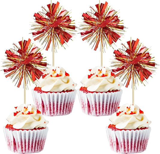 Gyufise 30Pcs Foil Firework Cupcake Toppers Sparkle Tinsel Cake #13