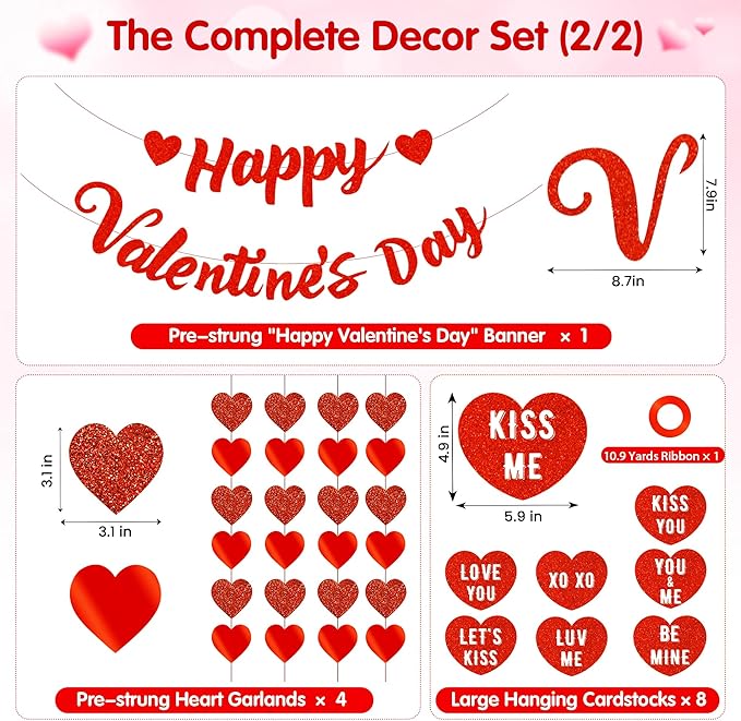 Valentines Day Decorations Set with Happy Valentine's Day Banner