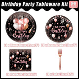 96 Pcs Rose Gold Birthday Plates and Napkins Party Supplies for