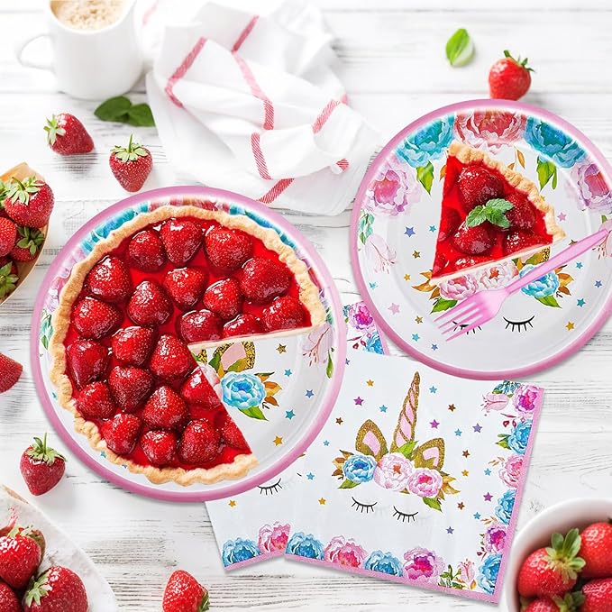 96 Pcs Unicorn Party Plates and Napkins Set Include Magical Unicorn