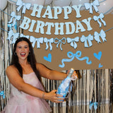 Pre-Strung Blue Bow Decorations Glitter Happy Birthday Banner Bow