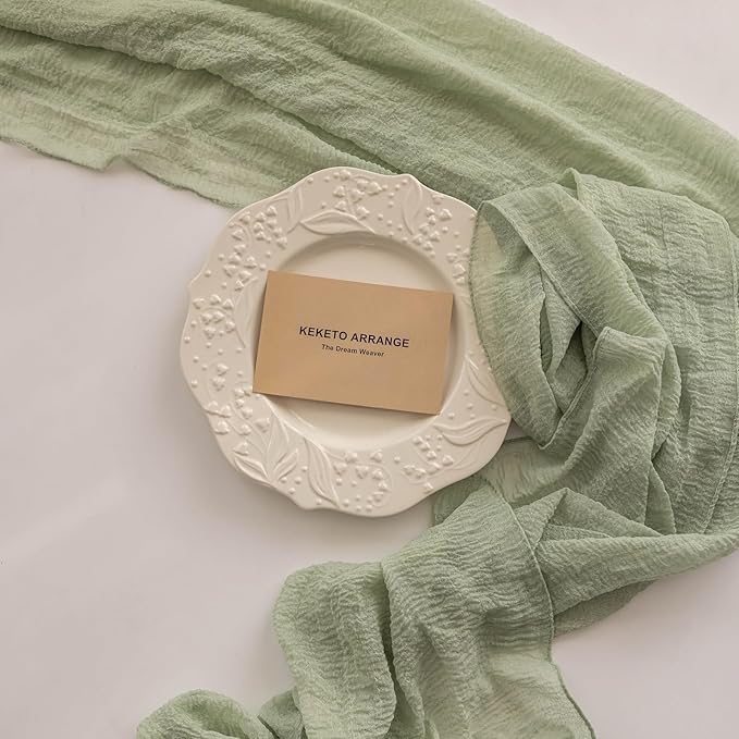 Keketoarrange 6pcs Sage Green Spring Easter Cheesecloth Table Runner