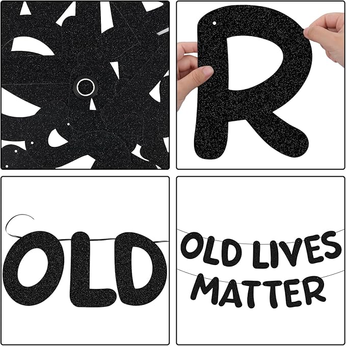 Pre Strung Old Lives Matter Banner 9.84 ft Funny Birthday Glitter
