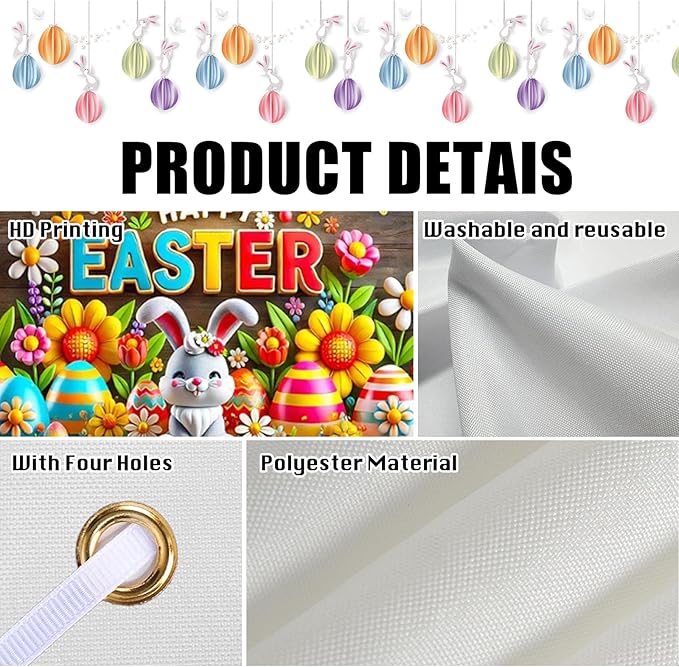Easter Banner Polyester 43x70.86 Inches Banner Easter for Outdoor