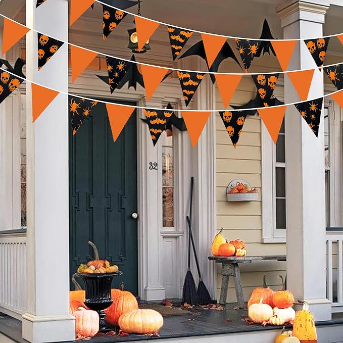 32Ft Orange Black Halloween Party Decorations Spider Skull Bats