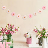 Boho Crochet Daisy Garland - Pink and Beige Yarn Floral Banner for