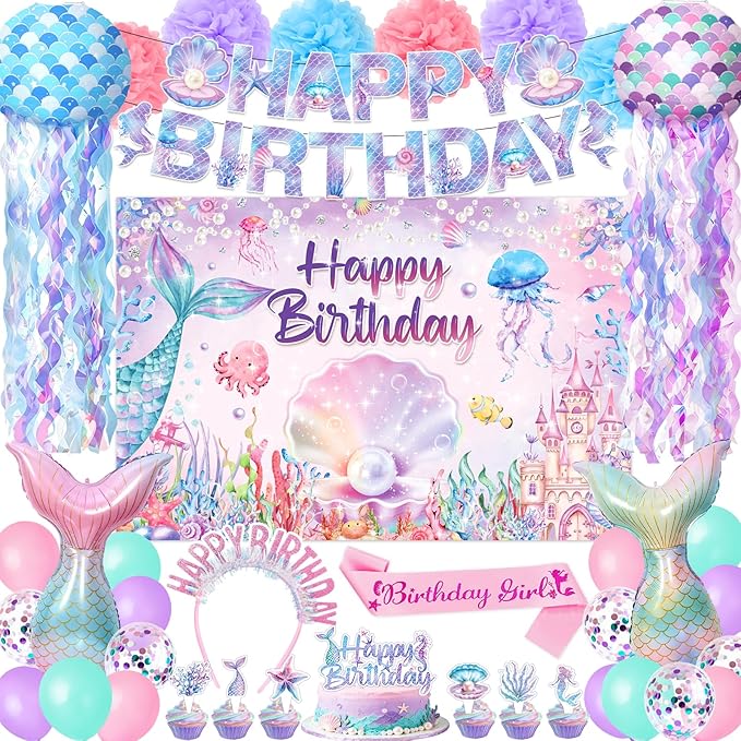 Mermaid Birthday Decorations 41Pcs Mermaid Party Supplies Include