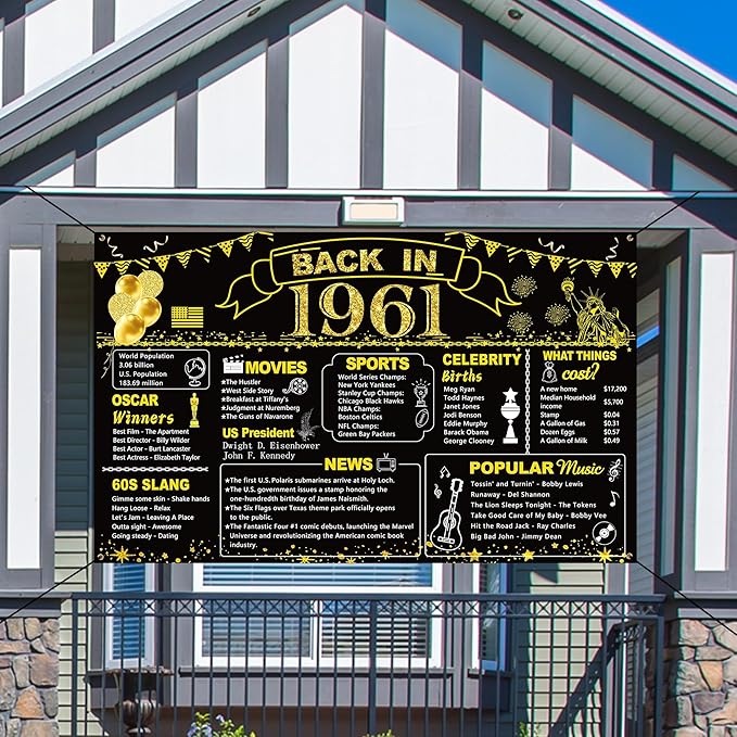 DARUNAXY 65th Birthday Black Gold Party Decoration, Back in 1961