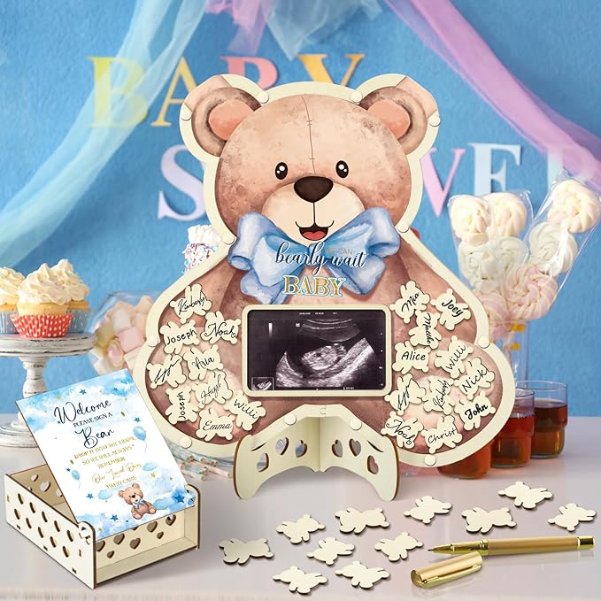 63 Pcs Bear Baby Shower Guest Book Alternatives Set Baby Shower