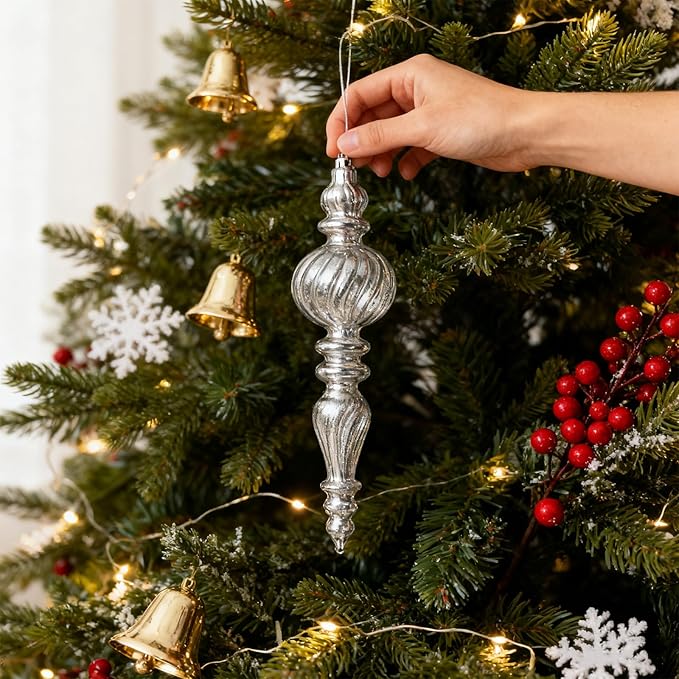 DN DECONATION Mercury Glass Finial Christmas Ornaments, Large Hanging