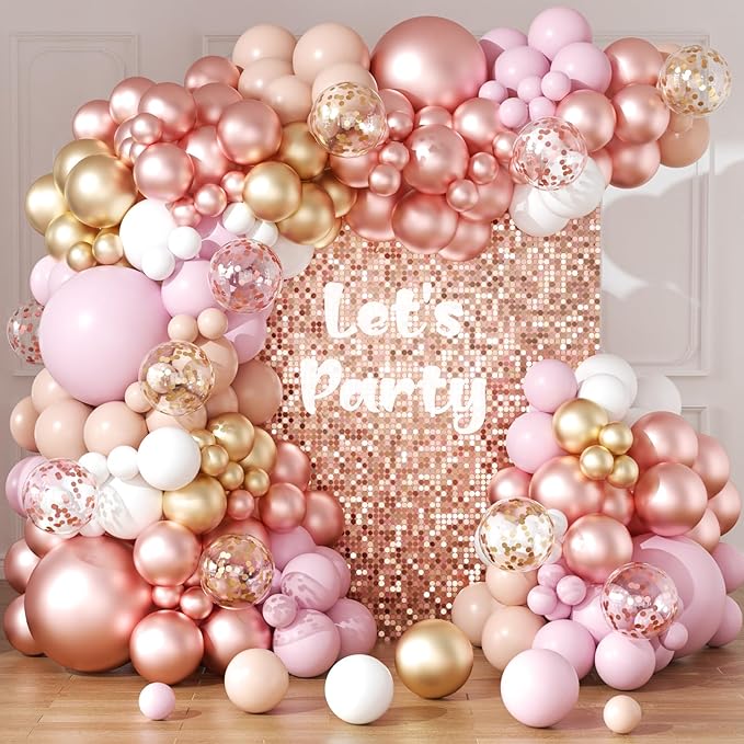 Rose Gold Balloons Arch Garland Kit 164pcs Pastel Pink Chrome Gold