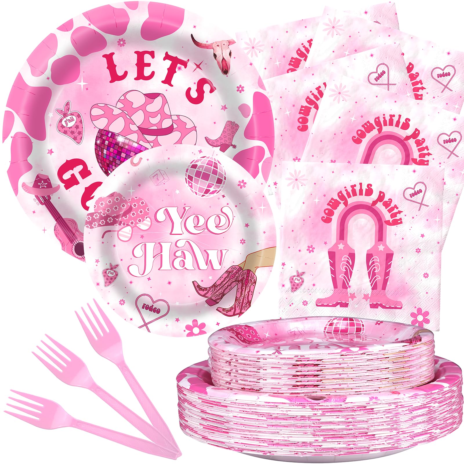 Pink Cowgirl Party Supplies Serves 20 - Nashville Bachelorette Party