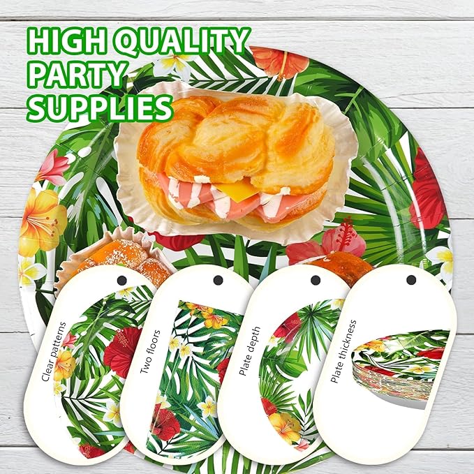 200pcs Hawaiian Luau Party Decorations Tropical Luau Plates and