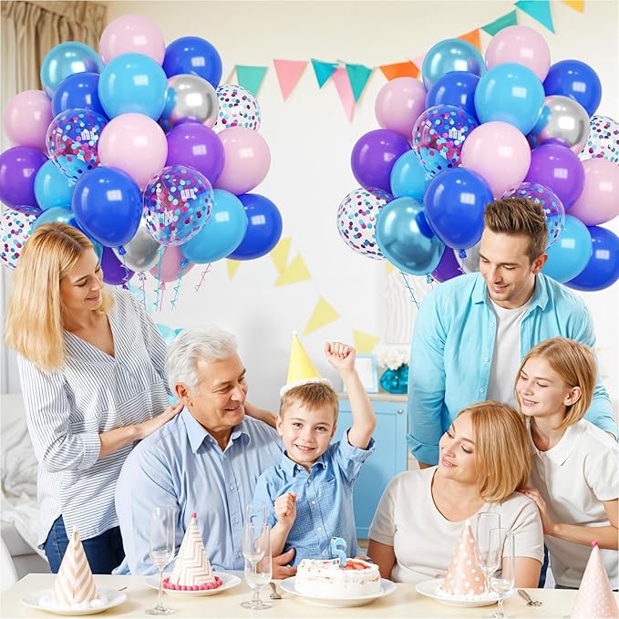Pink and Blue Balloons, 60PCS Dark Light Blue Purple Party Balloons,
