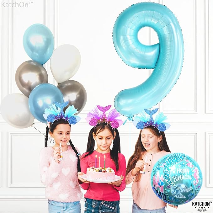 KatchOn, Giant Light Blue Number 9 Balloon - 40 Inch | Foil 9