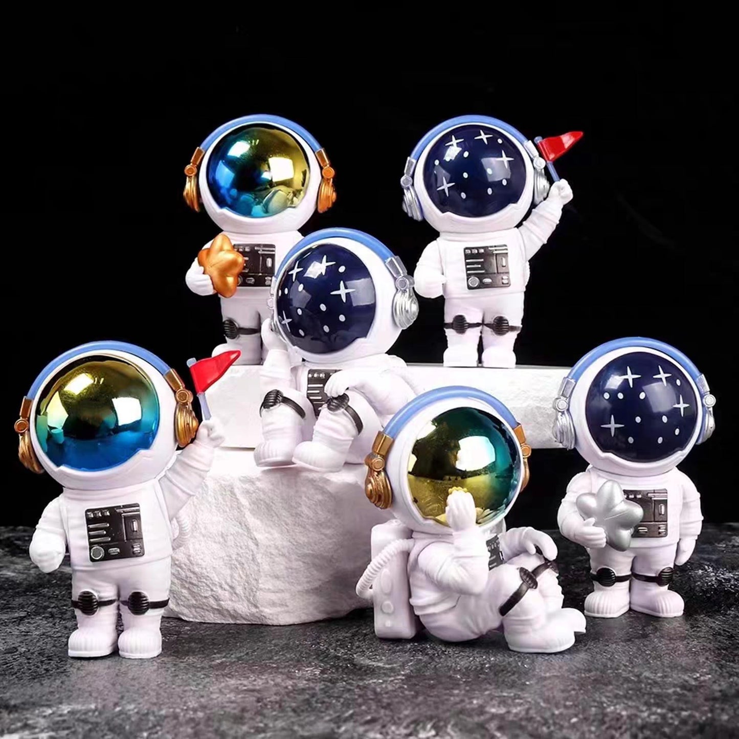 Ni-JASW Blue Astronaut Statues Set of 3, Spaceman Sculptures Space